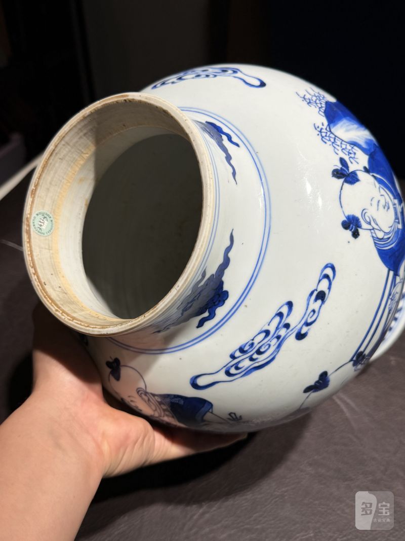 清康熙 青花婴戏图大罐 - 图17